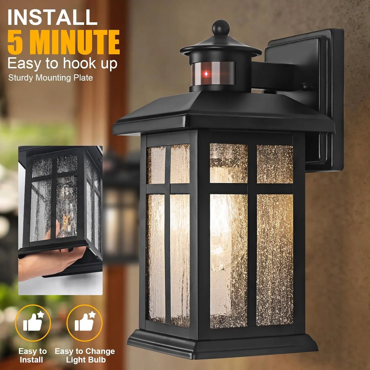 2-Pack Outdoor Motion Sensor Wall Lights Dusk-to-Dawn Exterior