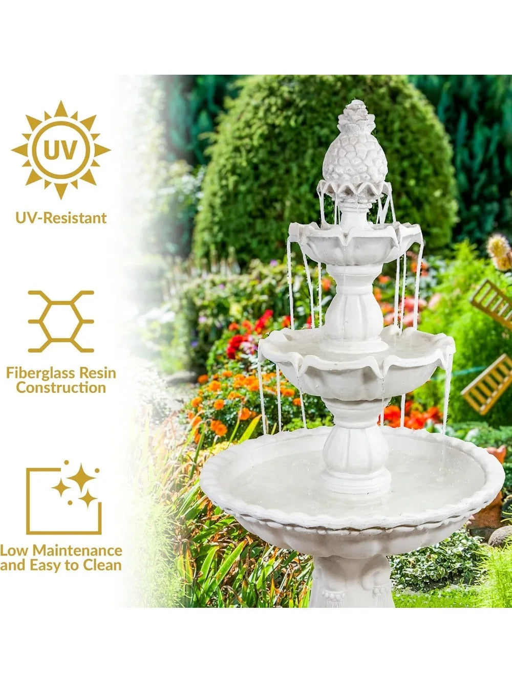 Welcome 3-Tier Water Fountain With Pineapple Topper For Garden