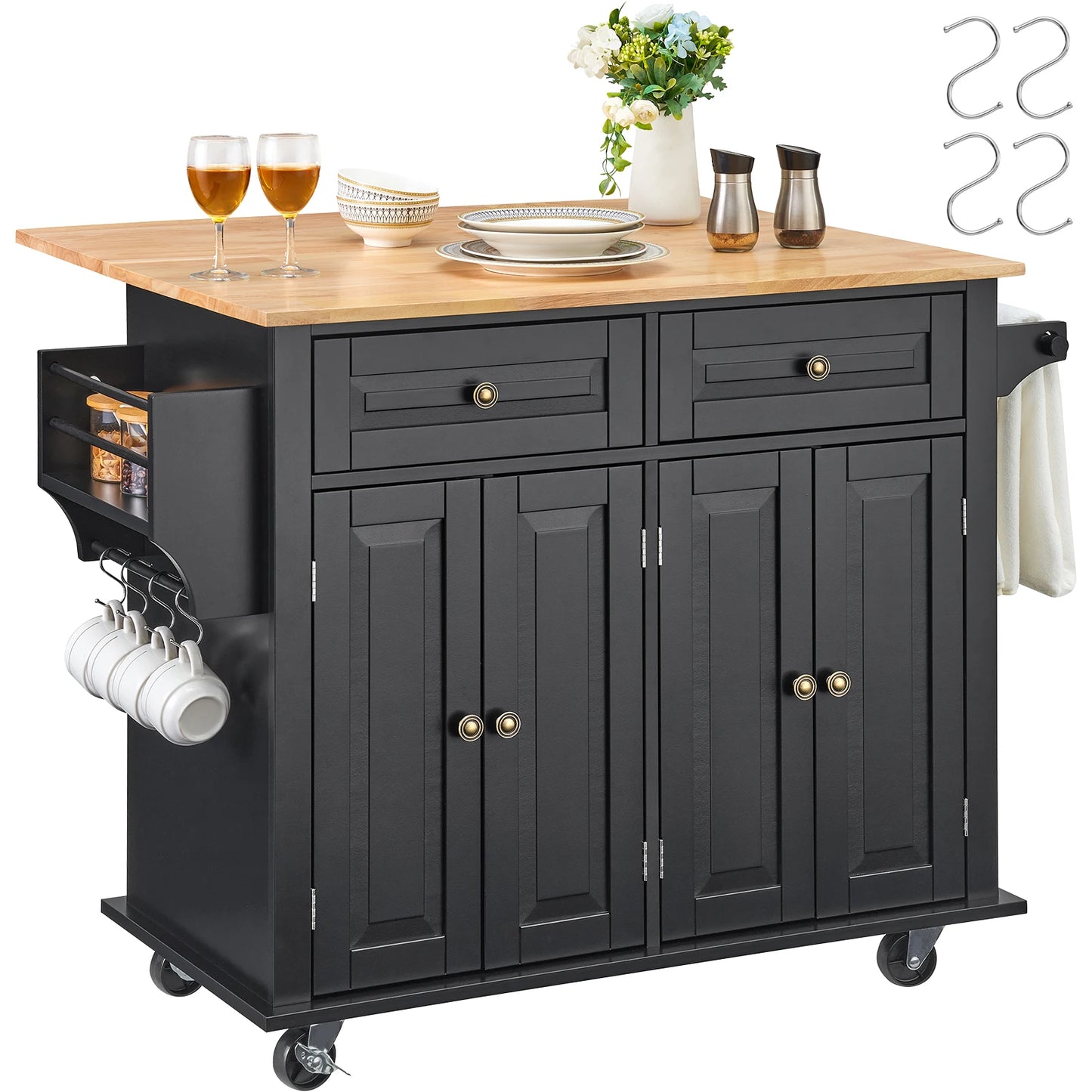 Succebuy Kitchen Island Cart with Wood Top and Storage