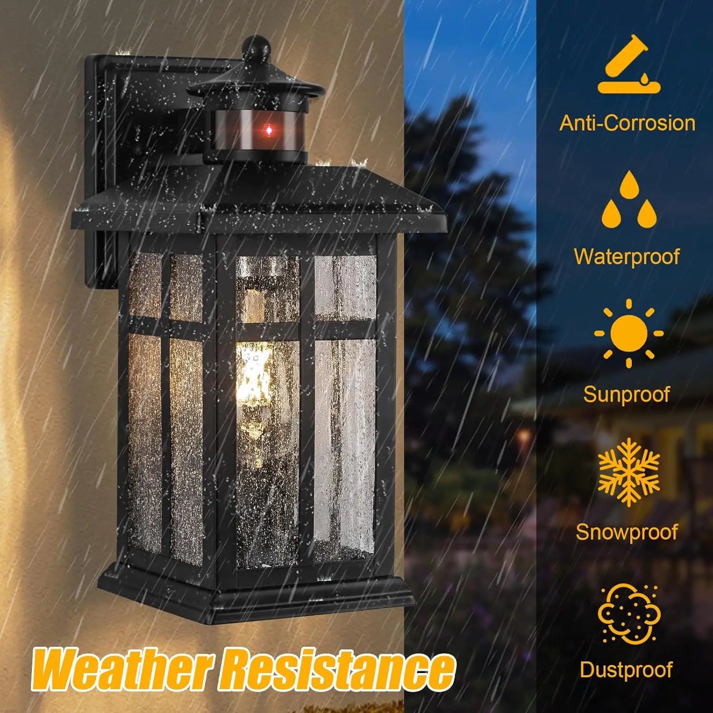 2-Pack Outdoor Motion Sensor Wall Lights Dusk-to-Dawn Exterior