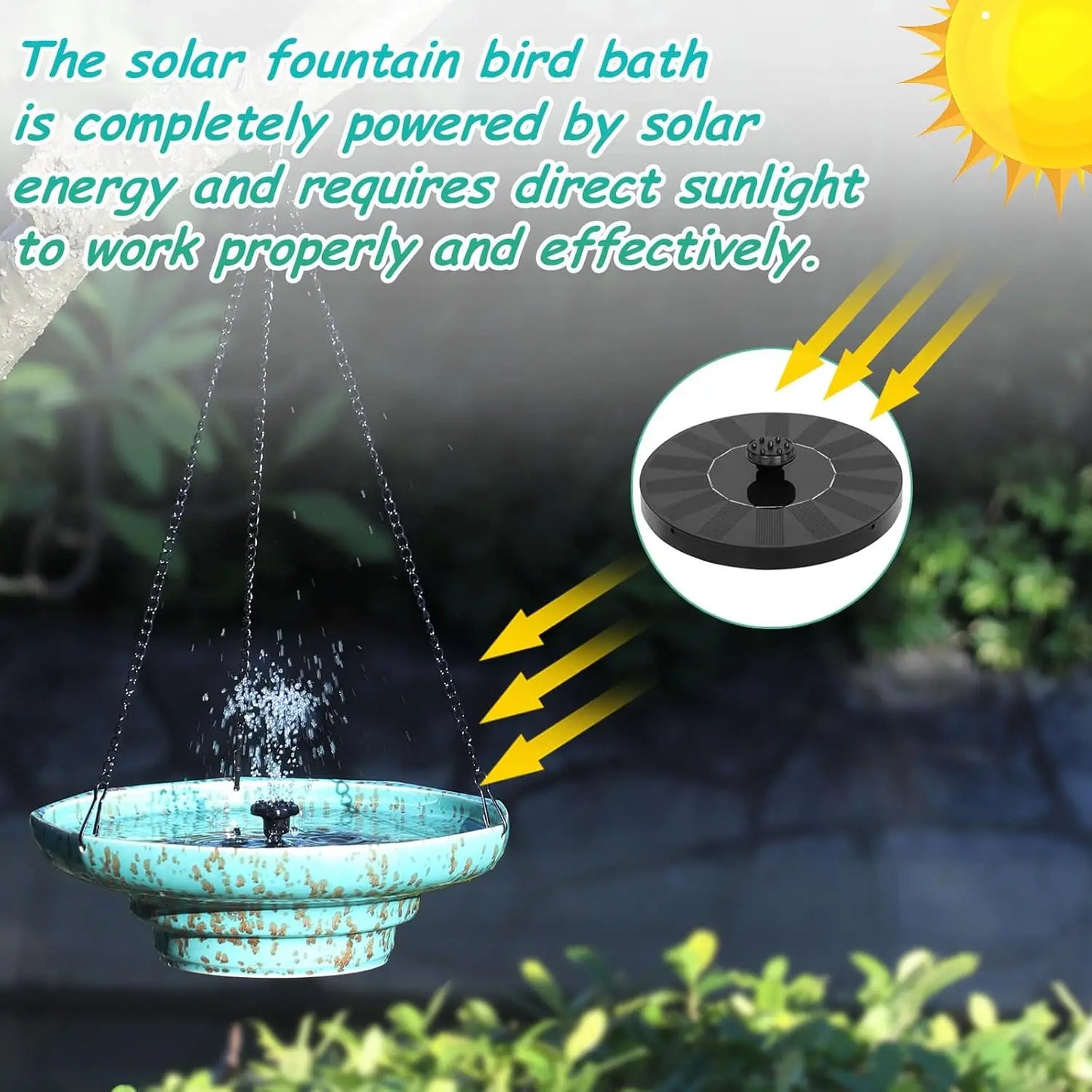Solar-Powered Ceramic Hanging Bird Bath with Fountain for Outdoor Garden