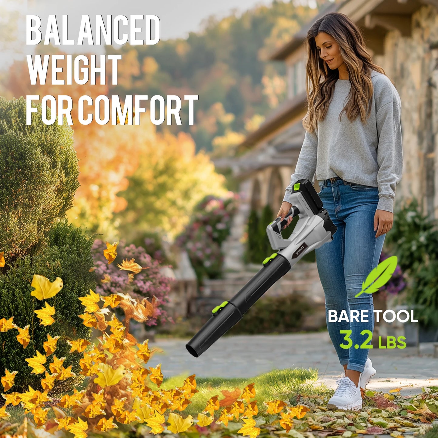 Deli 21V Cordless Leaf Blower With 2x2.0Ah Batteries