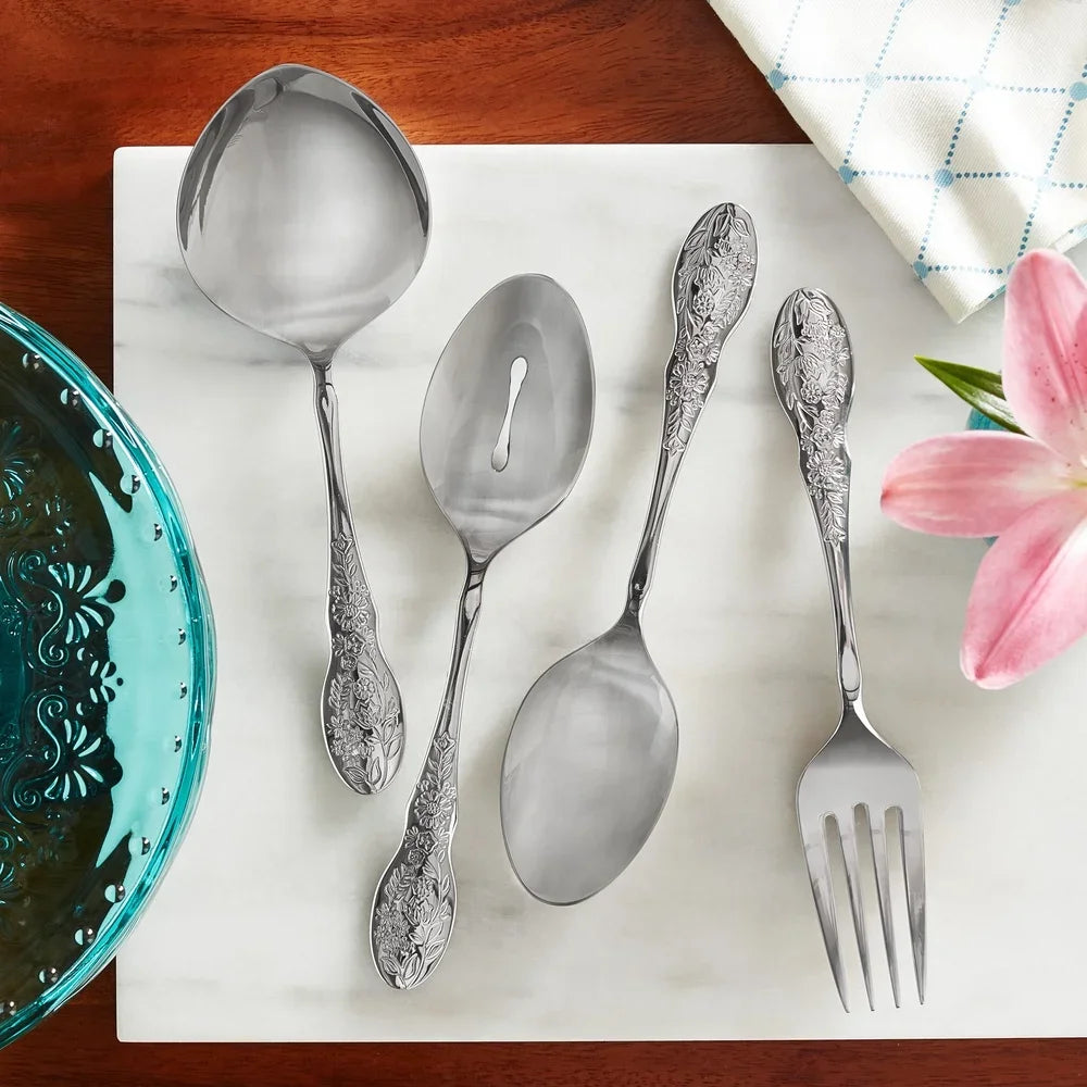 Mazie Serving Utensils Set Stainless Steel Floral Design