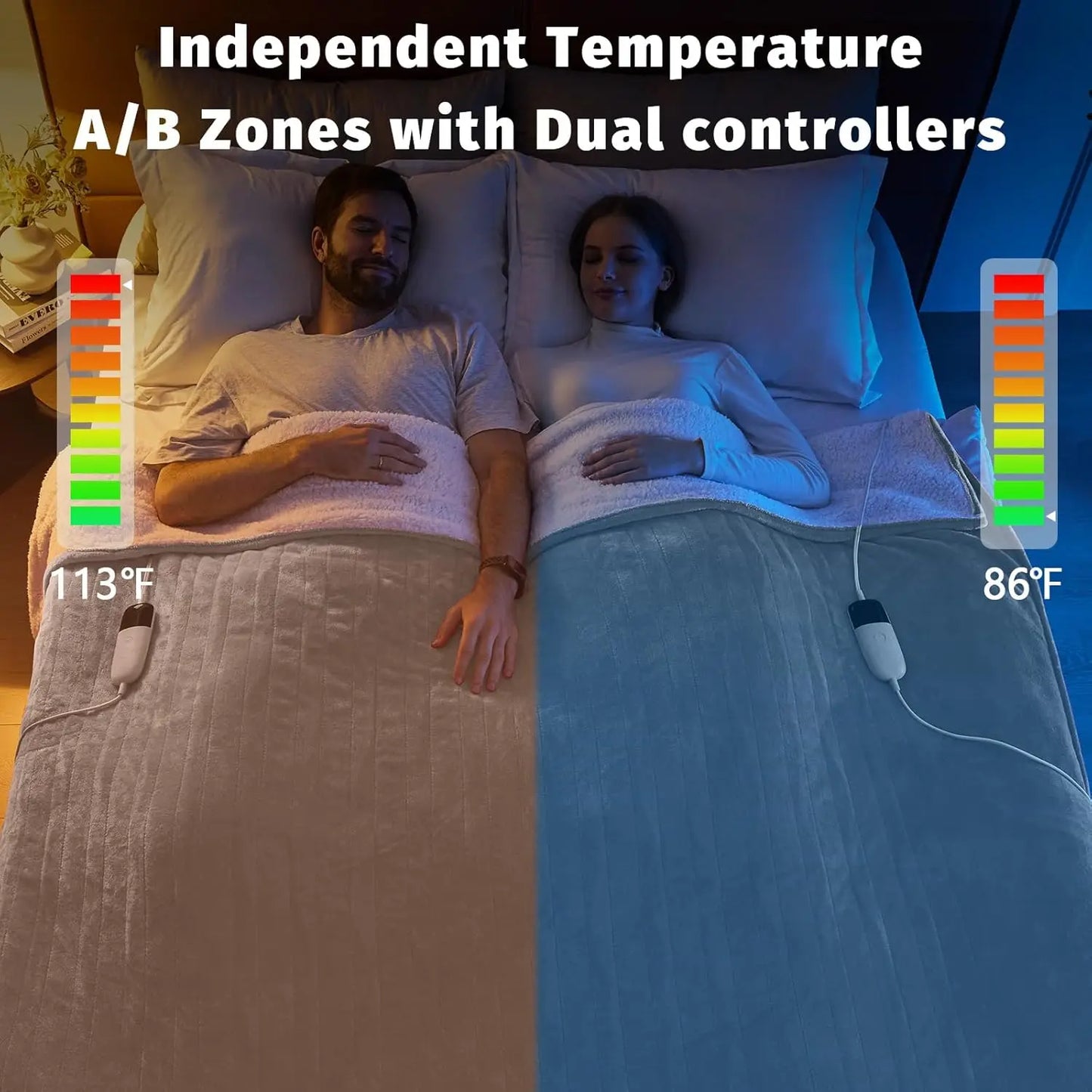 Queen Size Heated Electric Blanket Dual Control 10 Heat Levels Auto Off