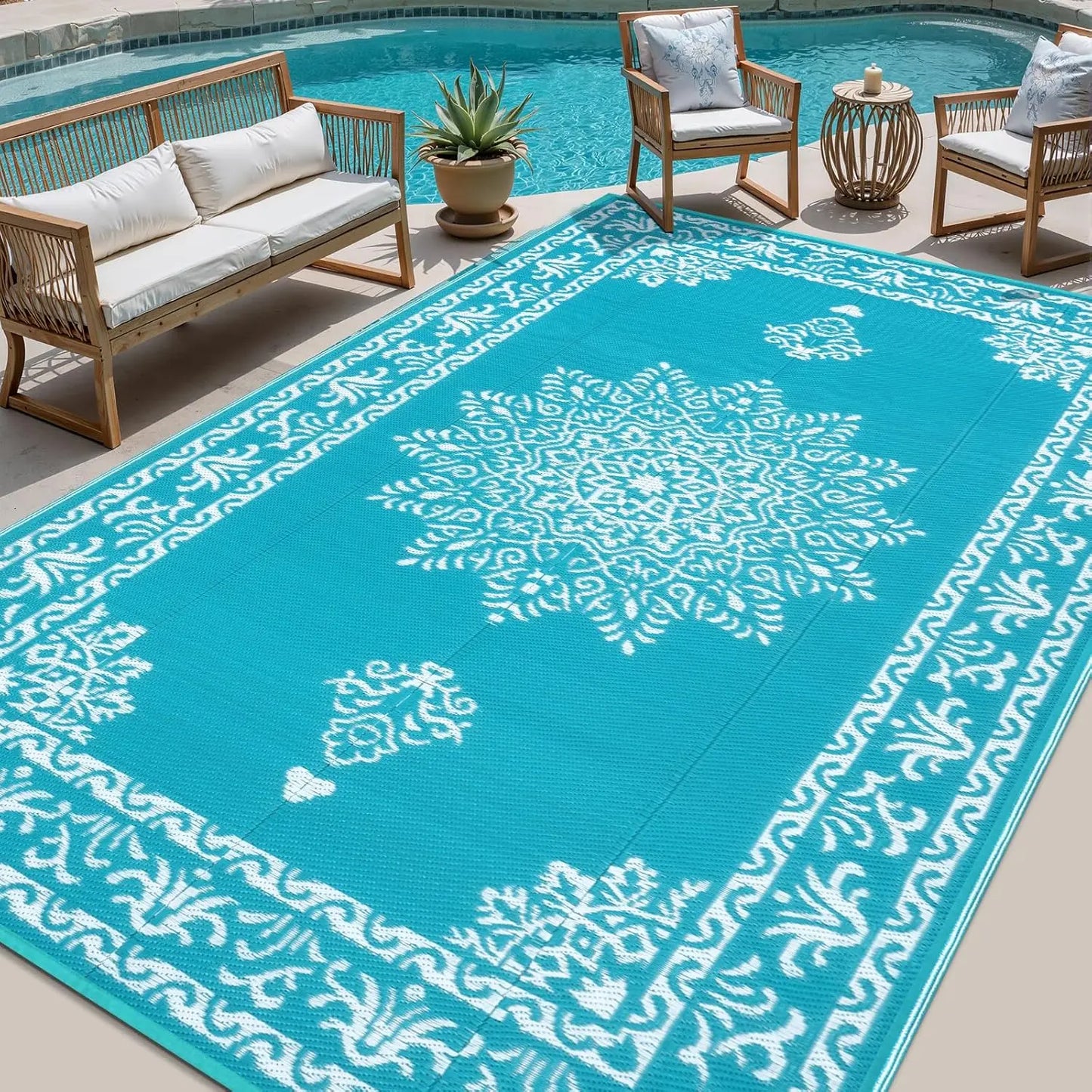 Waterproof Outdoor Rug Reversible UV Resistant Patio Carpet For Deck