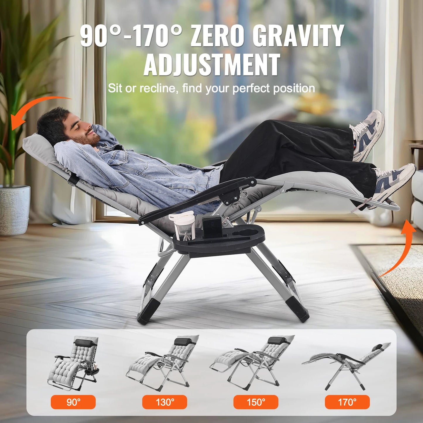 SucceBuy Zero Gravity Chair With Adjustable Recline Footrest Cupholder