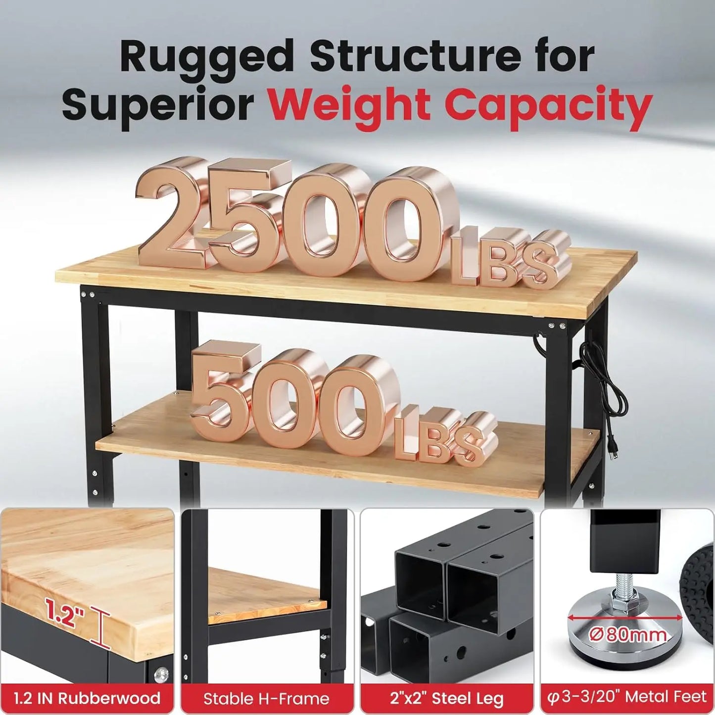Adjustable Height Workbench With Storage Power Outlets Pegboard