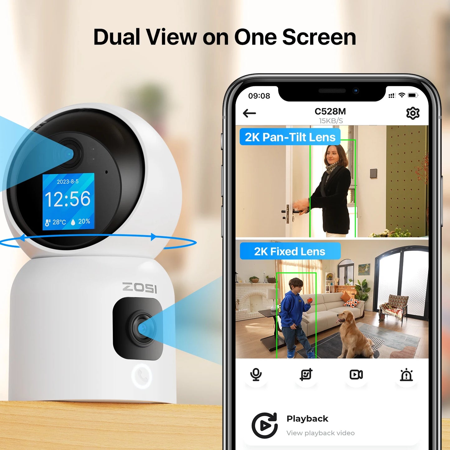 ZOSI 360 Degree Smart Home Security Camera With AI Tracking