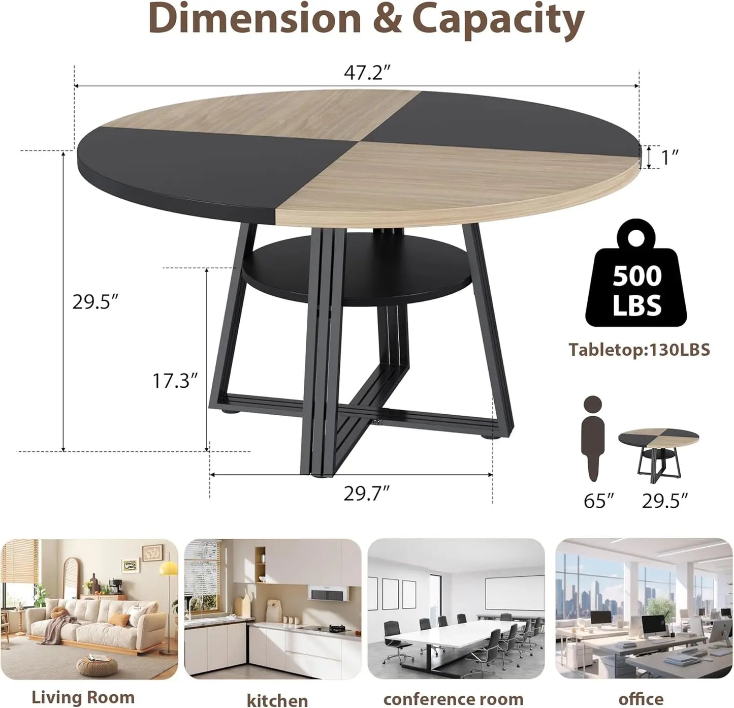 Studyset Round Dining Table for Kitchen and Dining Room
