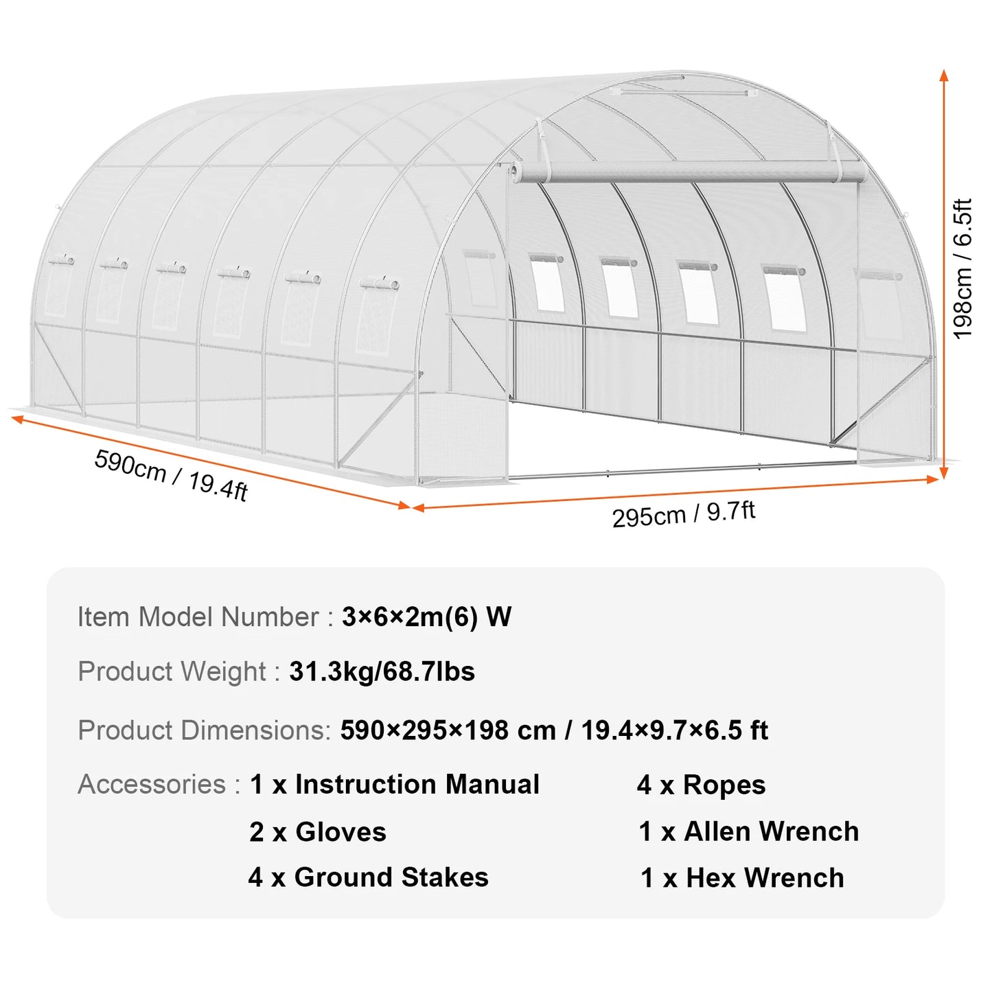 SucceBuy Walk In Tunnel Greenhouse With Steel Frame PE Cover