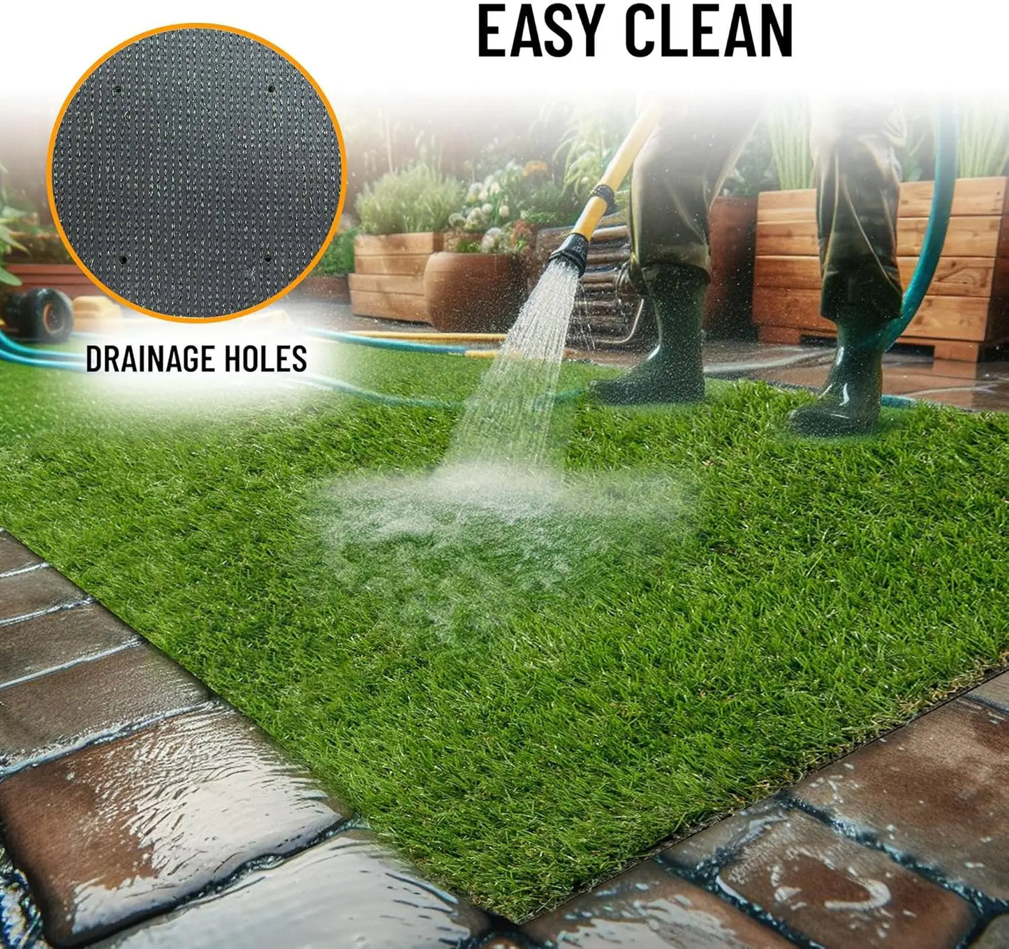 Lifelike Artificial Grass Rug Indoor Outdoor With Drainage Holes