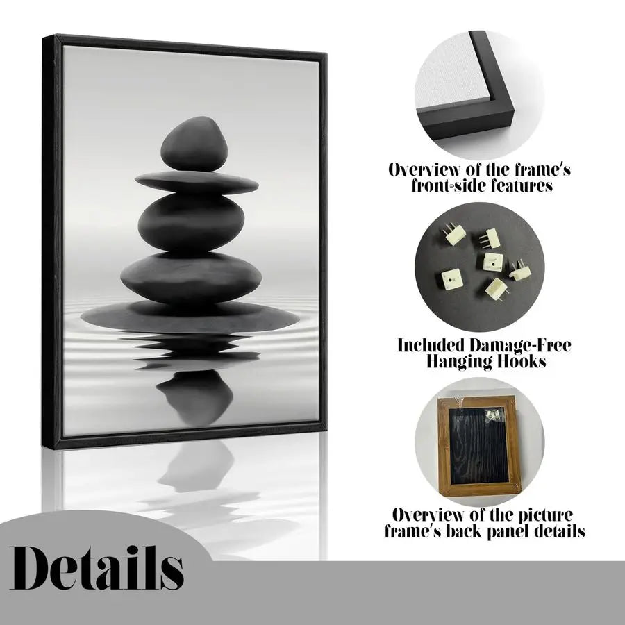 Zen Stones Water Reflection Framed Bathroom Wall Art