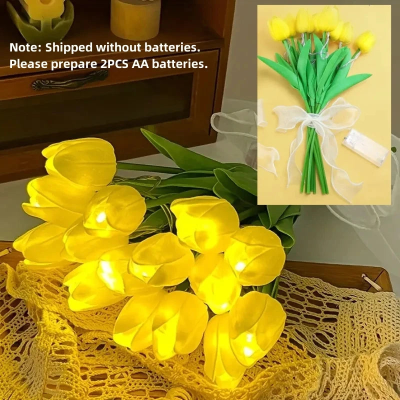 Artificial Tulips With LED Light Night Table Lamp Decor Gifts