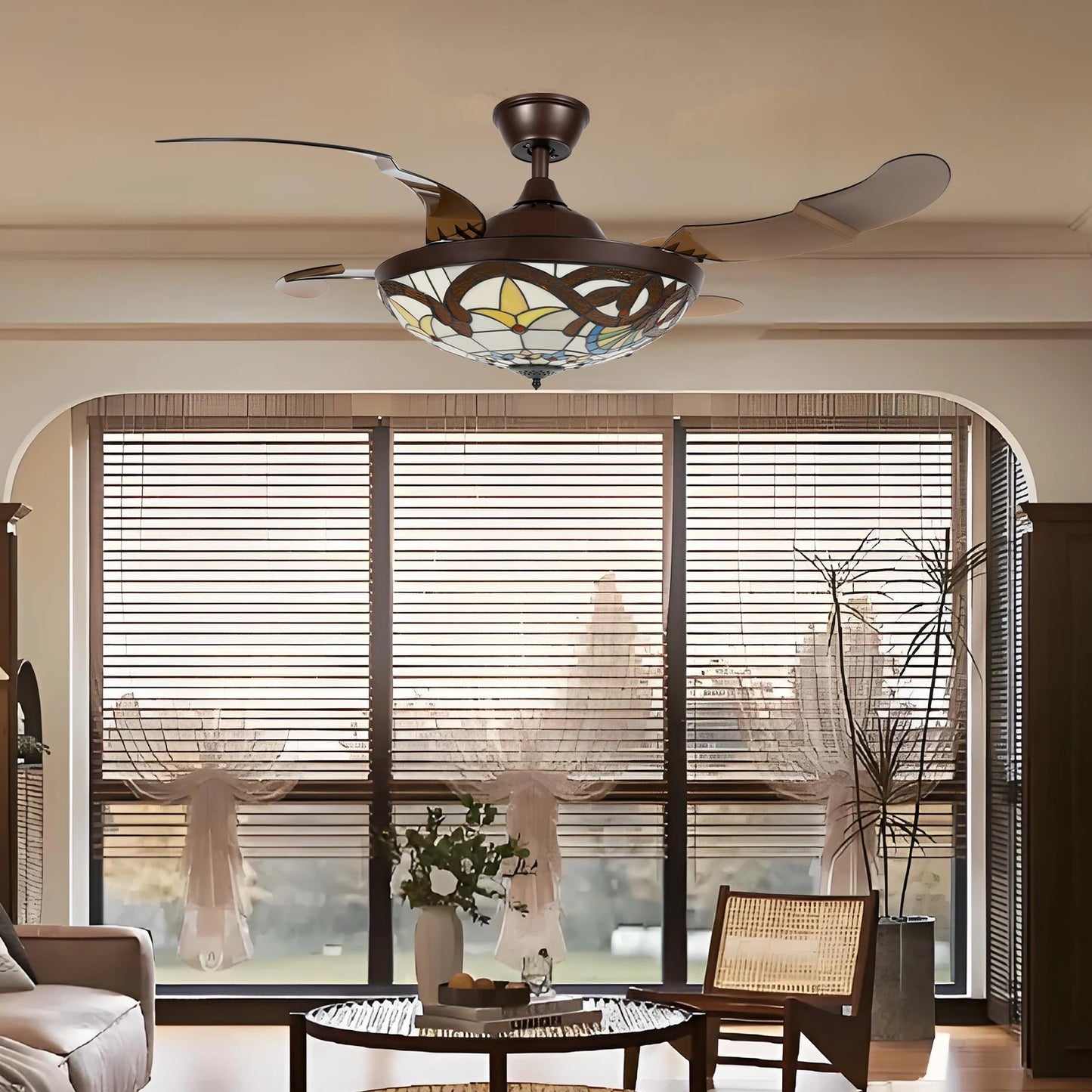 Bymaocar Tiffany Ceiling Fan With Lights Remote Control 3 Speed