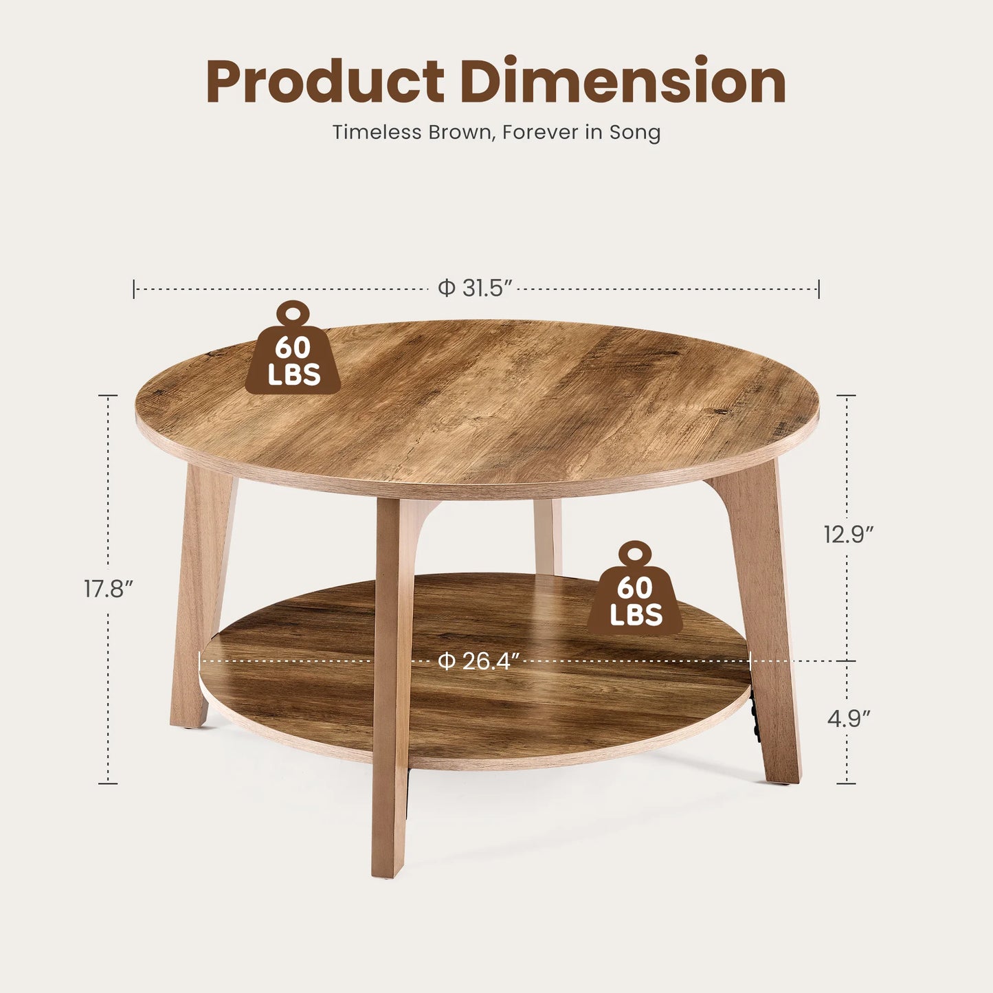 JHK Round Coffee Table With Storage And Anti Slip Feet