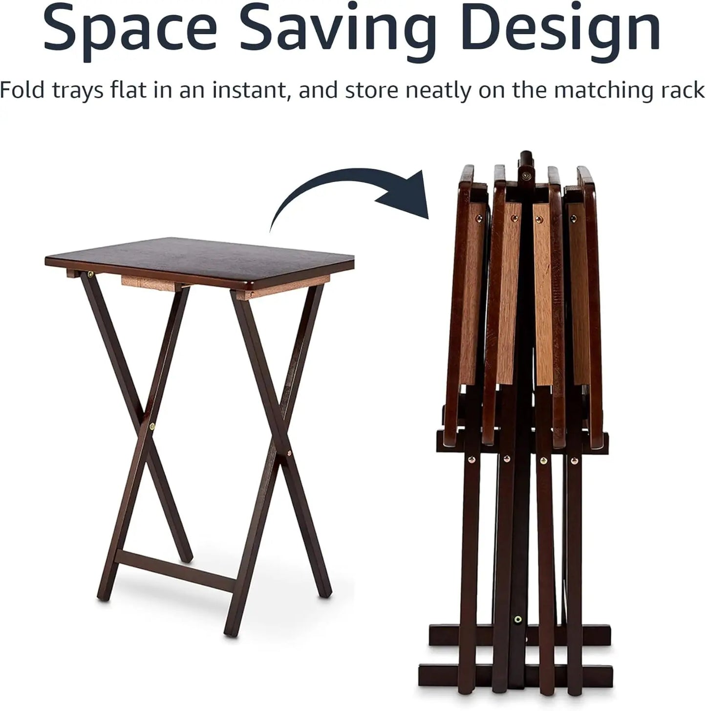 Foldable TV Tray Table Set With Storage Rack 4-Pack