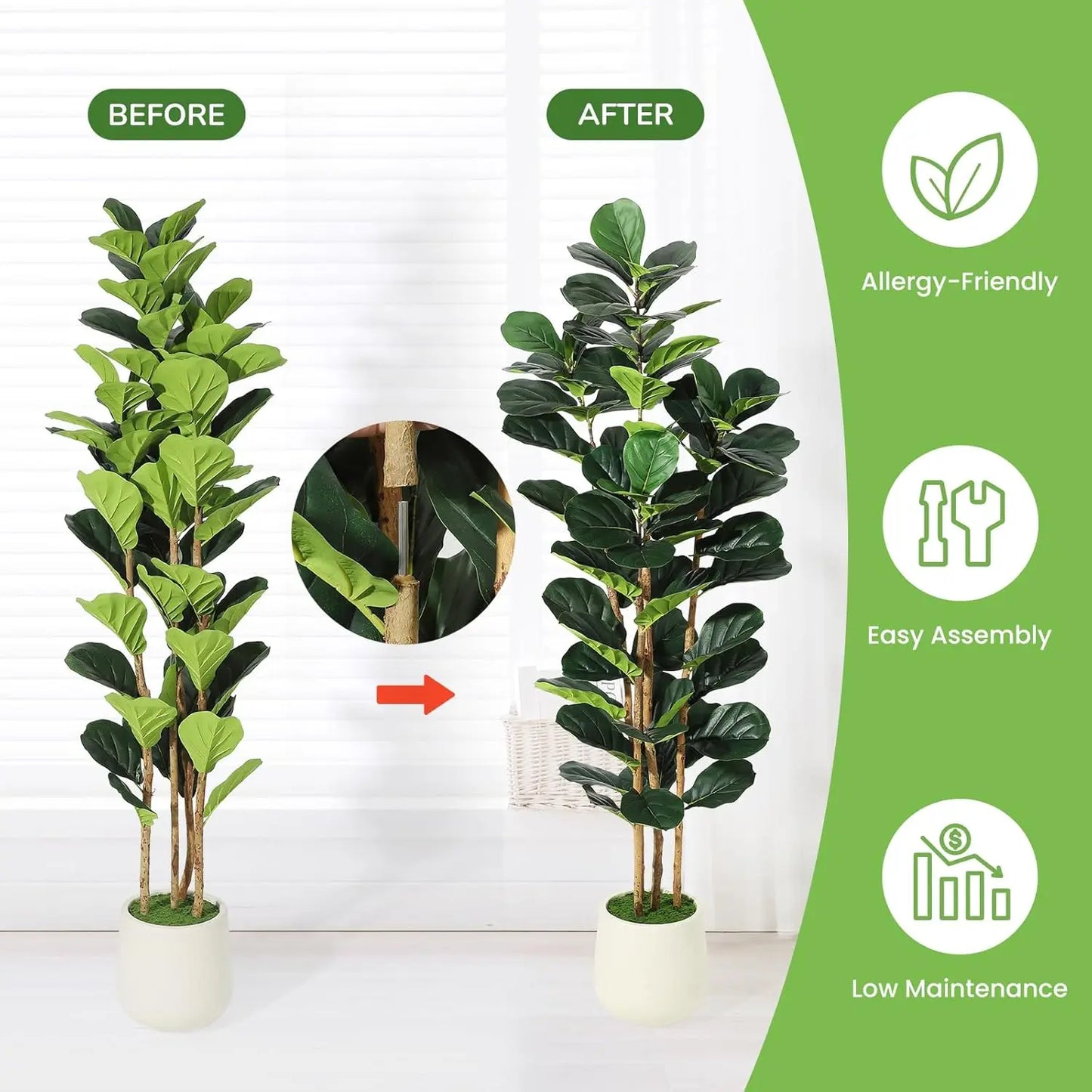 HiMISSCN Faux Fiddle Leaf Fig Tree With Pot Home Decor