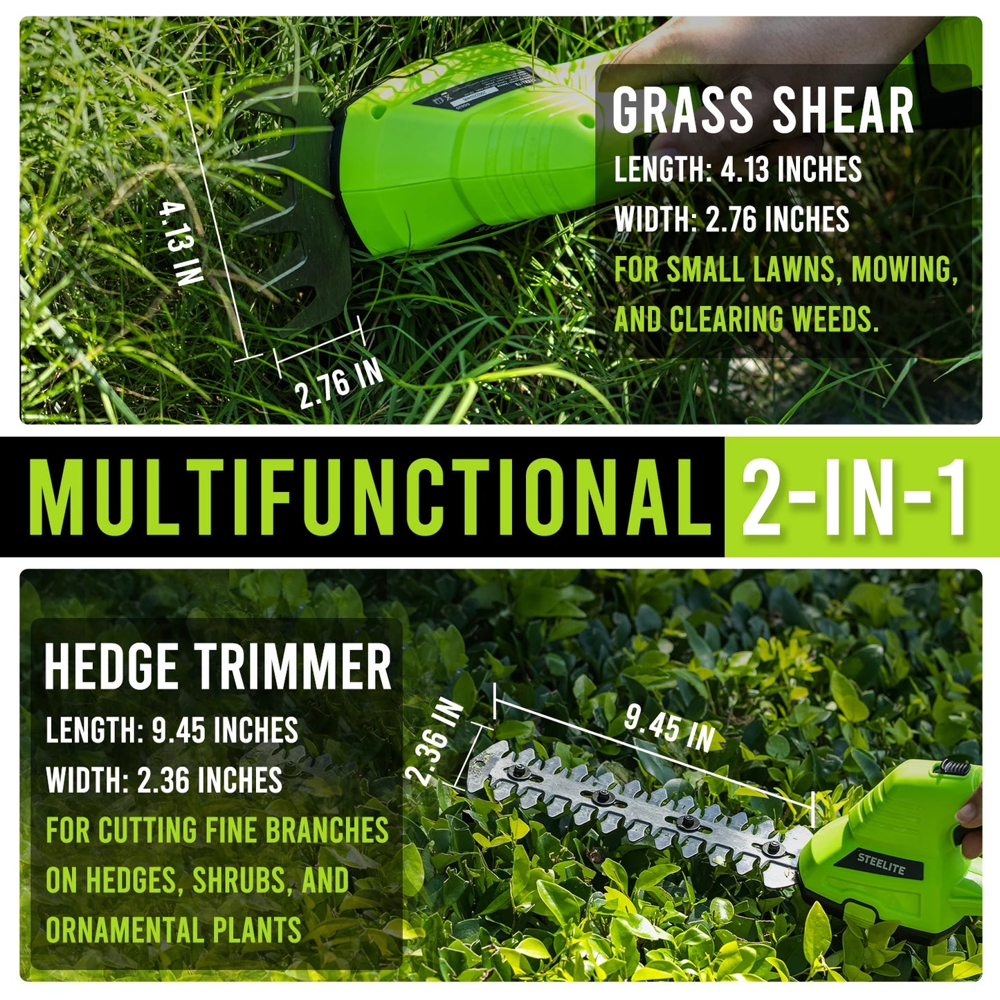 Deli Cordless Hedge Trimmer 21V Brushless With 2x 2.0Ah Batteries