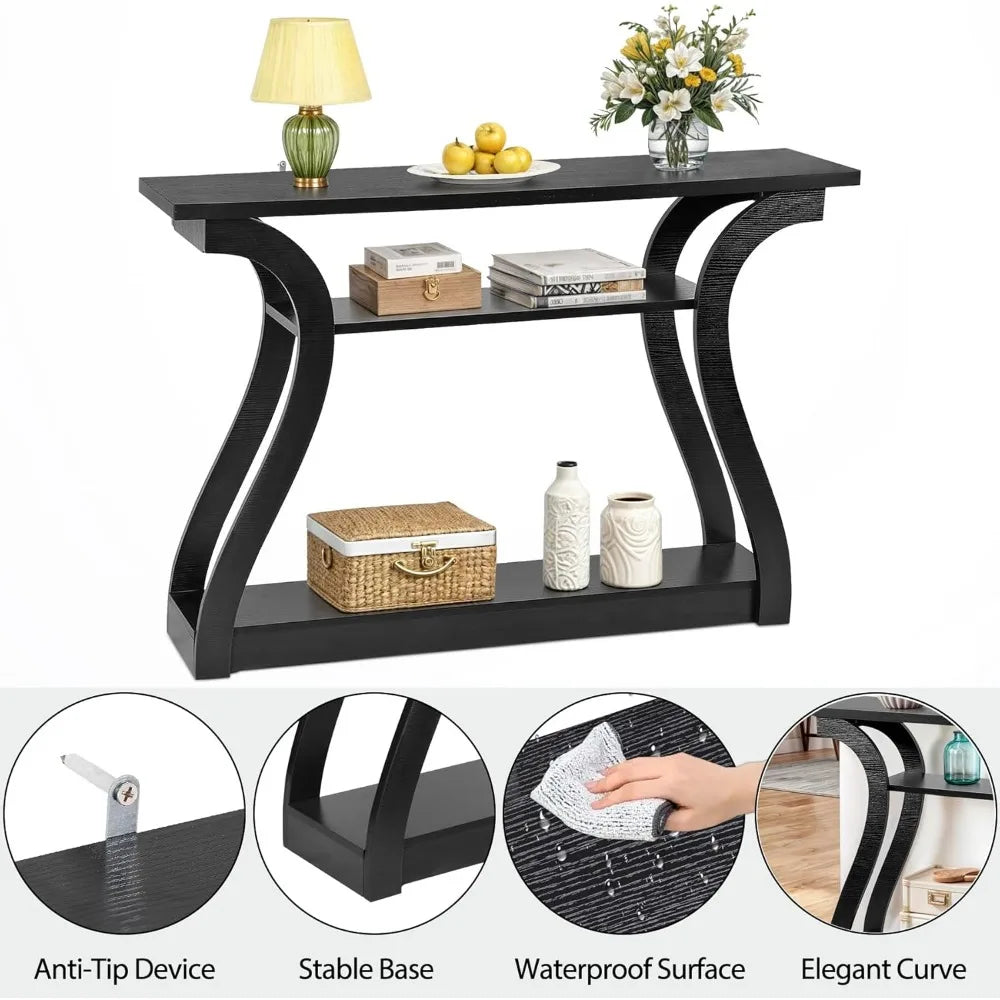 Minimalist Wood Console Table For Entryway With 3 Tier Storage
