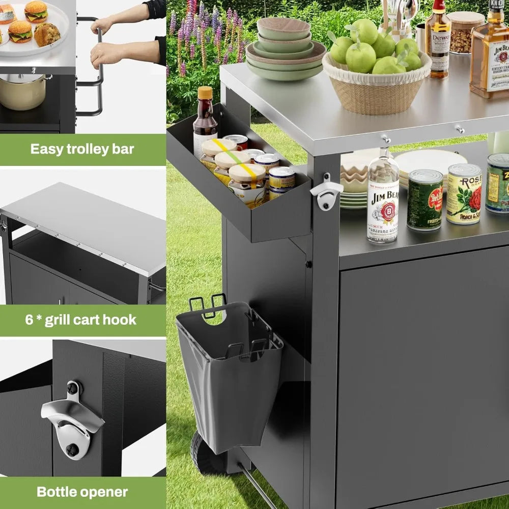Dafify Charcoal Outdoor Grill Cart With Storage And Hooks Stainless Steel