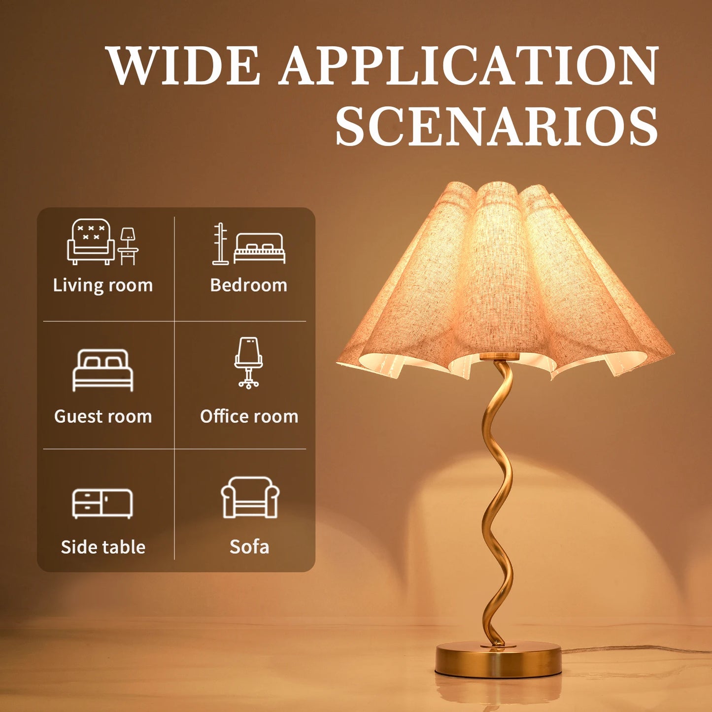 Modern Table Lamp Scalloped Pleated Bedside Nightstand Decor