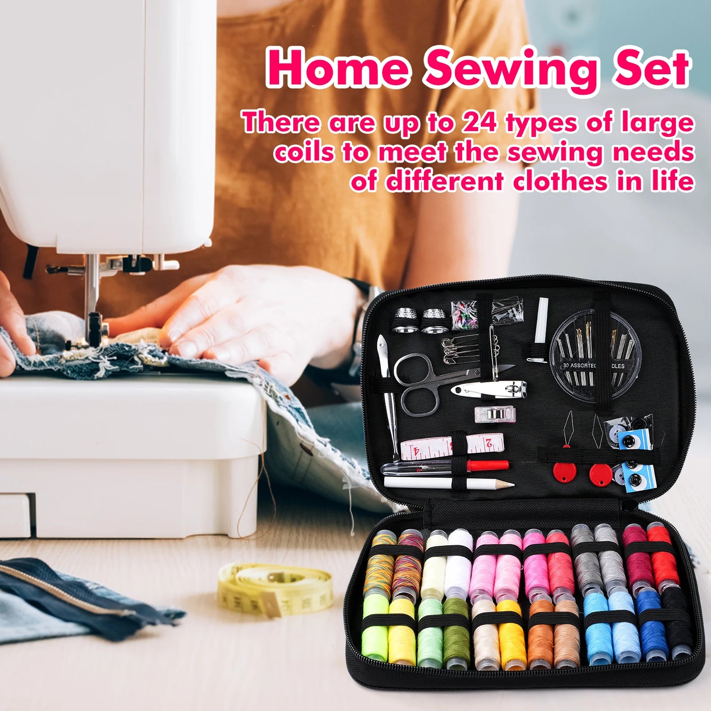 97-Piece Household Sewing Kit With Needles Thread Scissors And Travel Tools