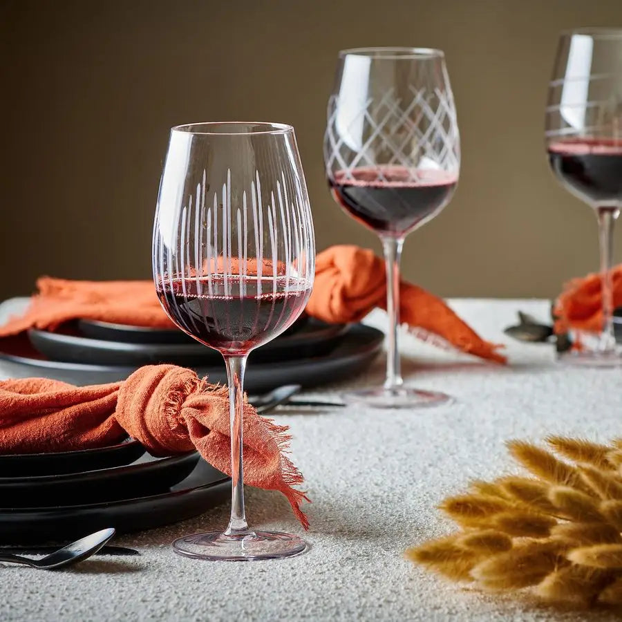 XMSJ Glassware Four Piece Clear Etched Wine Glass Set