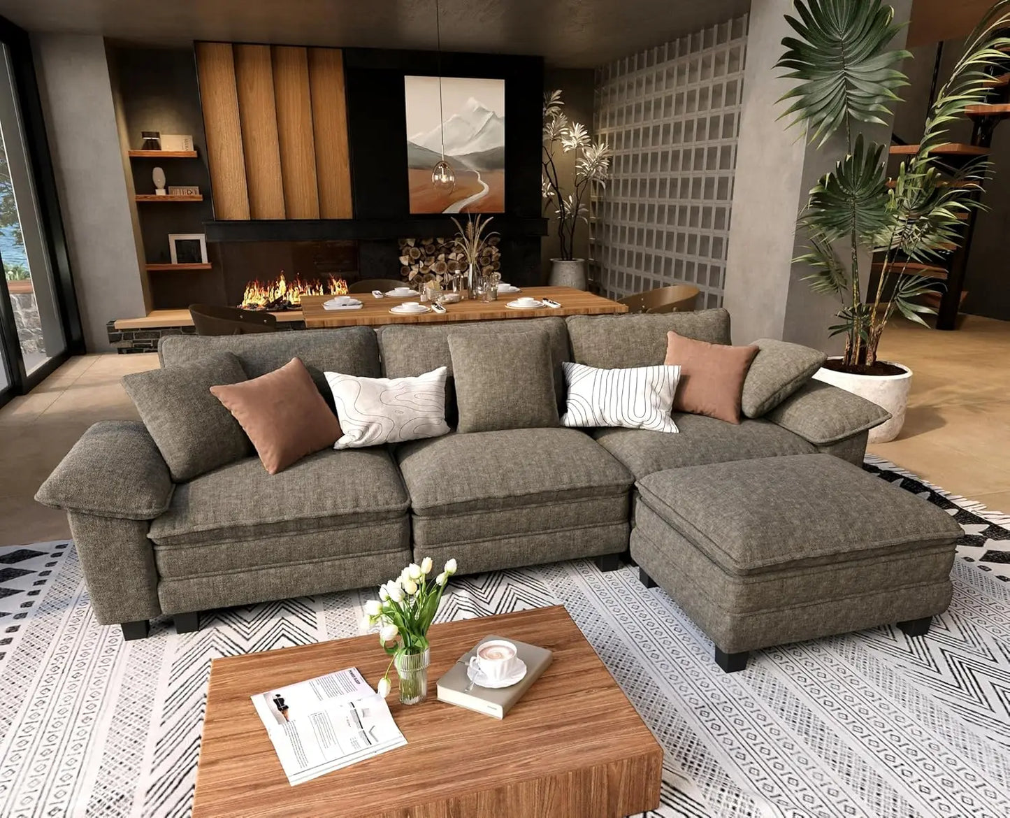 L Shaped Modular Cloud Couch Sectional Sofa With Ottoman
