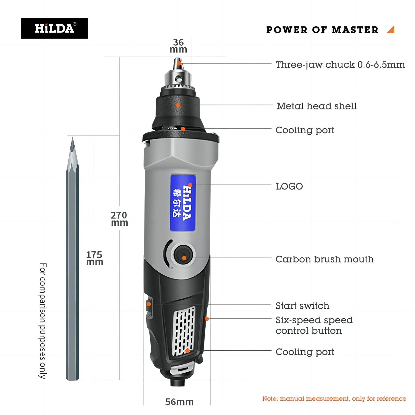 HILDA 500W Rotary Tool Kit With Cutting Sanding Engraving Attachments