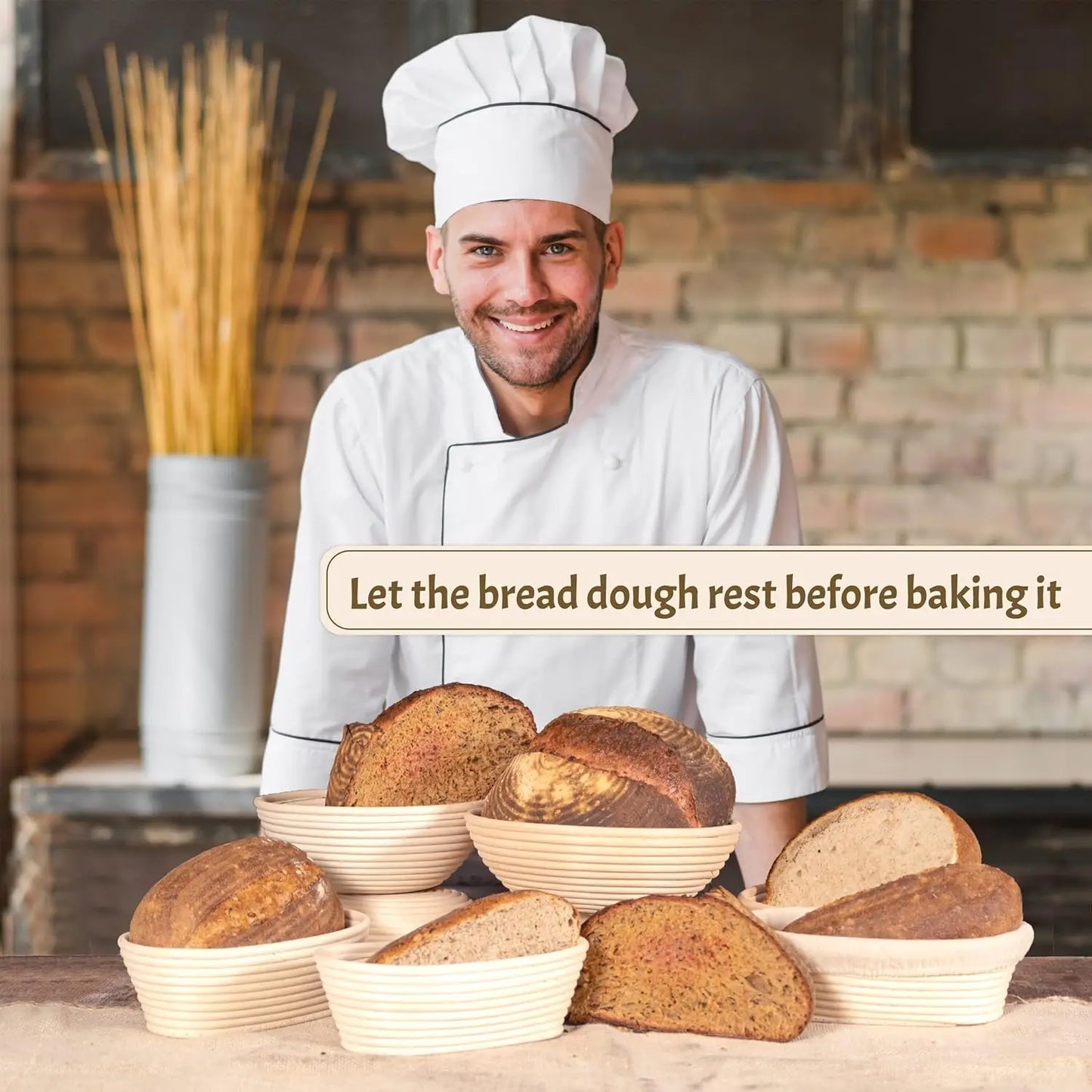Sourdough Starter Kit With Rattan Baskets And Baking Tools