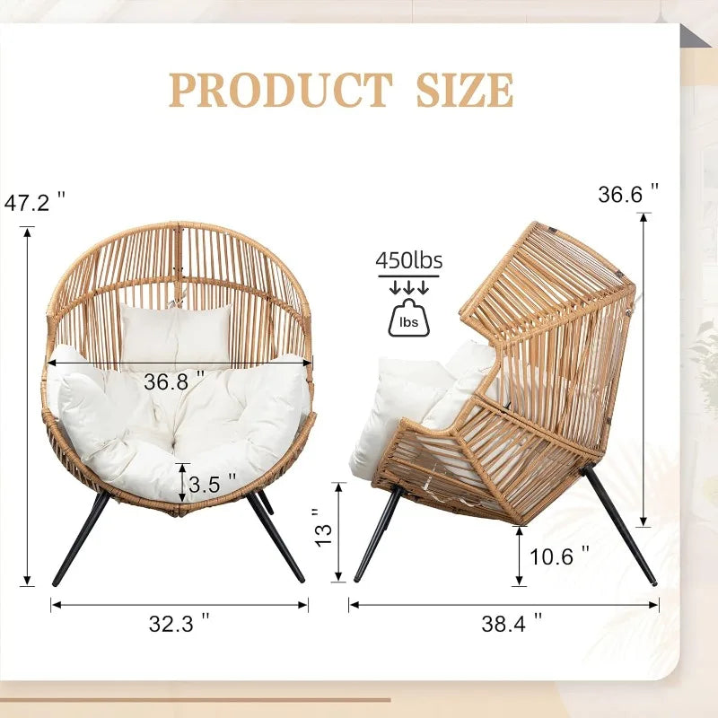 PE Rattan Wicker Egg Chair With Cushion Outdoor Patio