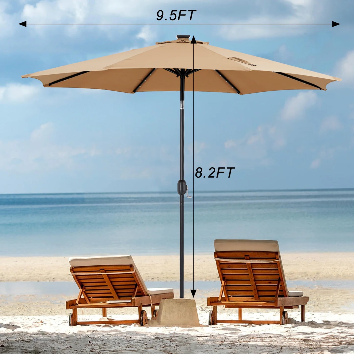 JHK Solar Patio Umbrella With 32 LED Lights And Tilt