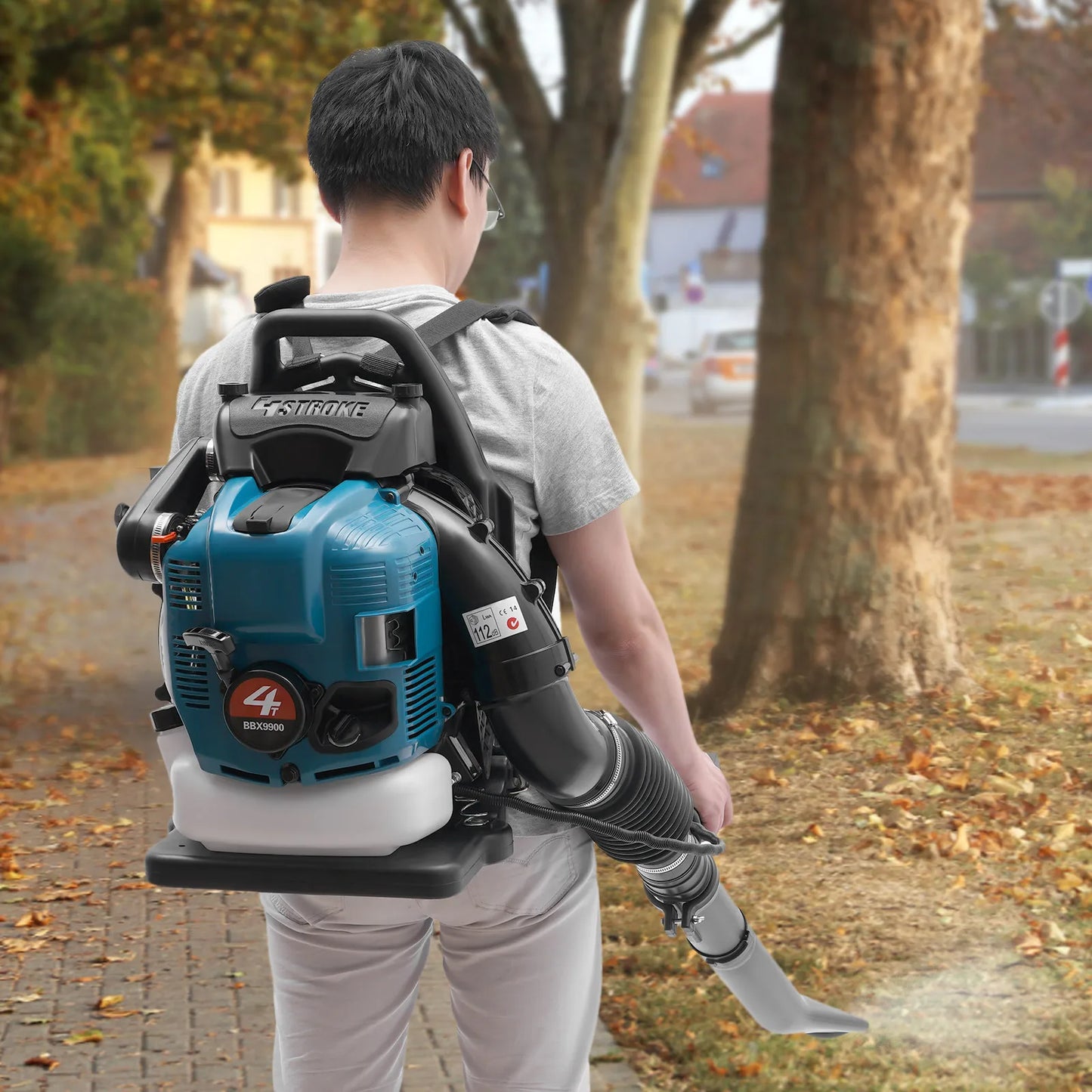Bymaocar Portable 4-Stroke Backpack Leaf Blower Adjustable Speed Gas Powered