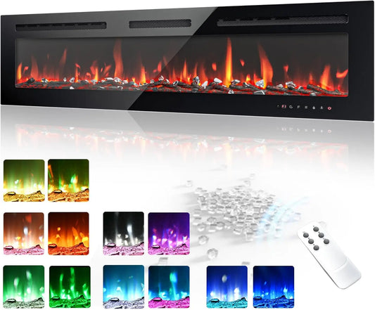 Recessed Wall Electric Fireplace With Adjustable Flame Remote Timer