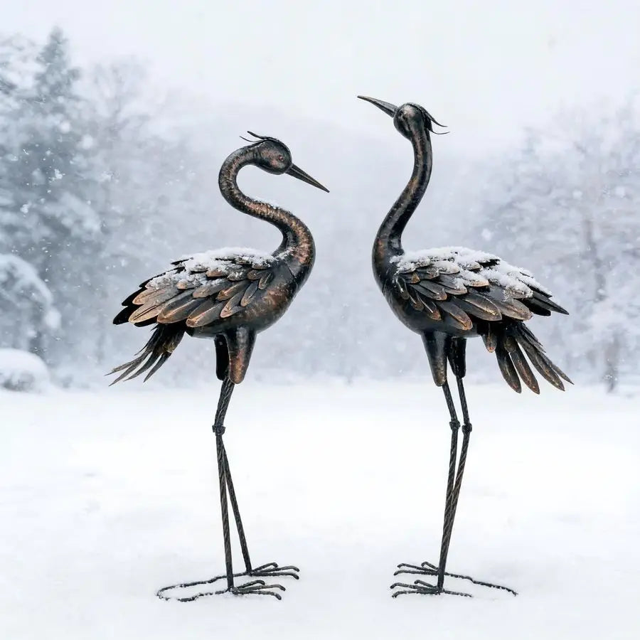Metal Crane Garden Statue Handcrafted Yard Art For Patio And Lawn