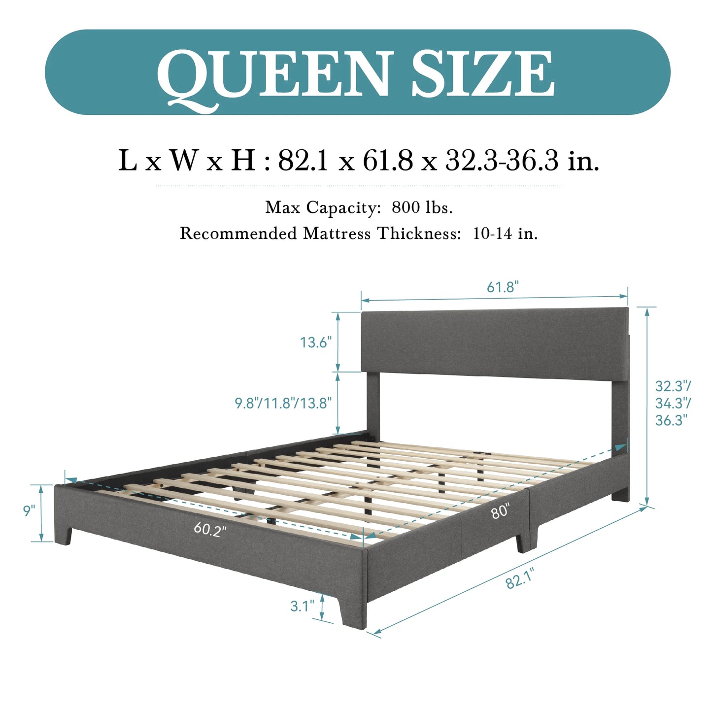 Hoomich Upholstered Bed Frame With Adjustable Headboard
