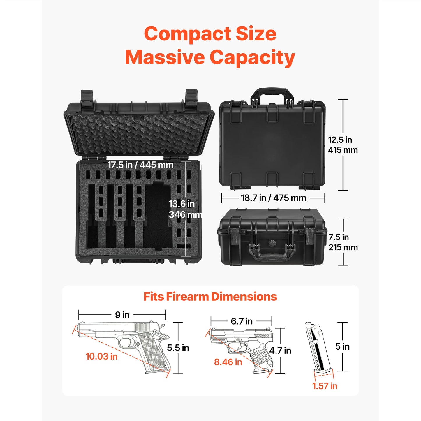 Hard Pistol Case With XPE Foam Lining Waterproof
