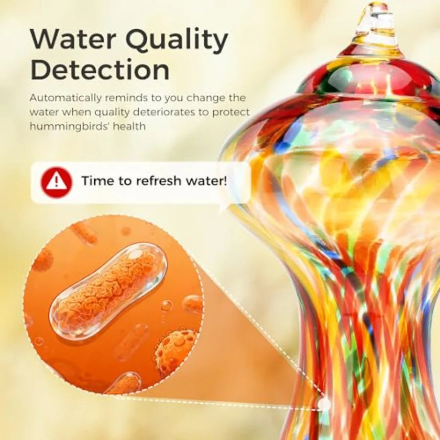 SHXI Glass Smart Hummingbird Feeder Camera Solar Powered 2K AI Water Detection