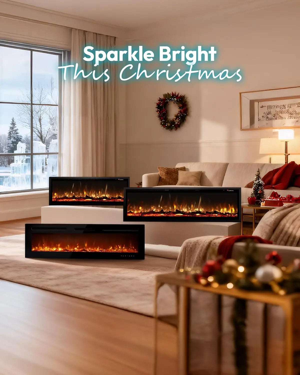 Recessed Wall Electric Fireplace With Adjustable Flame Remote Timer