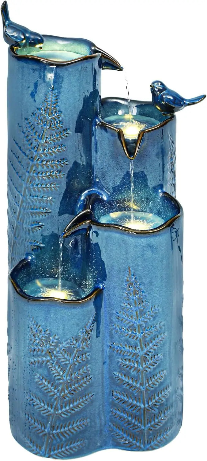 Ceramic Outdoor Water Fountain With Led Four Tier Cascading Waterfall