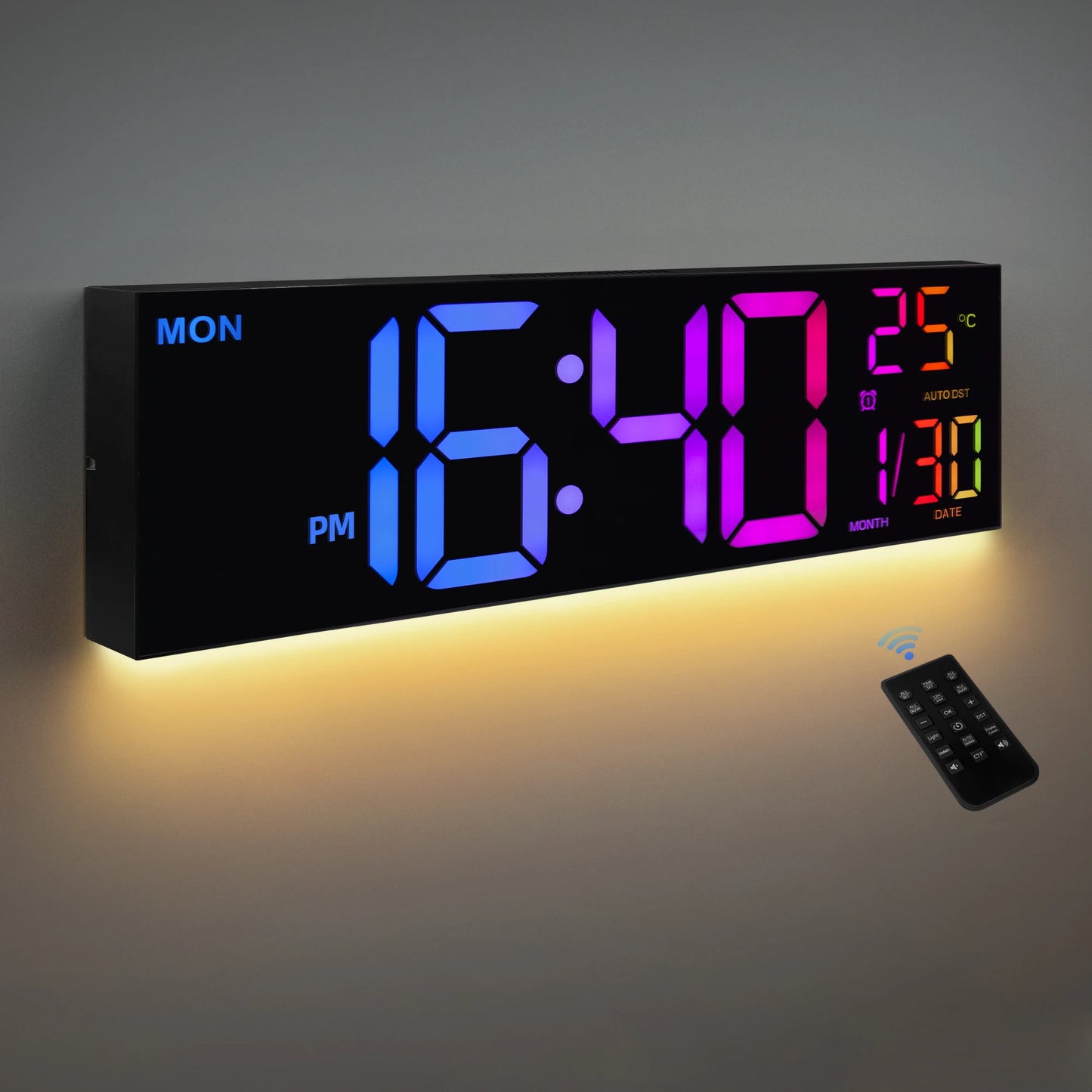Large Digital Wall Clock With LED Display Remote Alarm Temperature