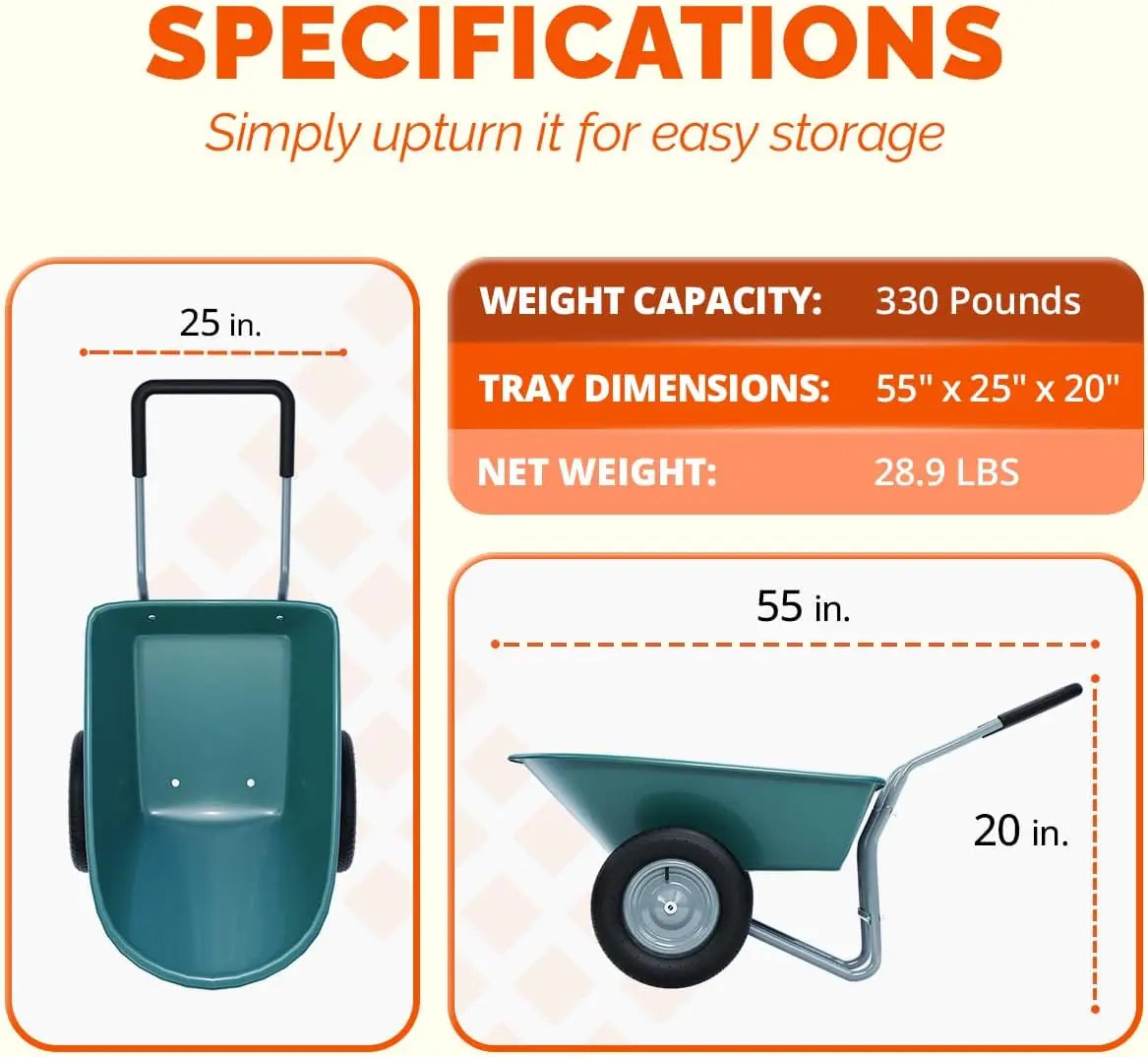 Upgraded 2 Wheel Yard Cart With Padded Handlebar For Gardening