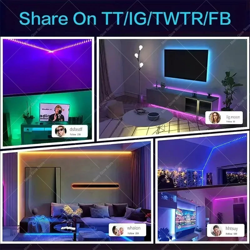 15m RGB LED Neon Rope Lights With Music Sync Smart App Control