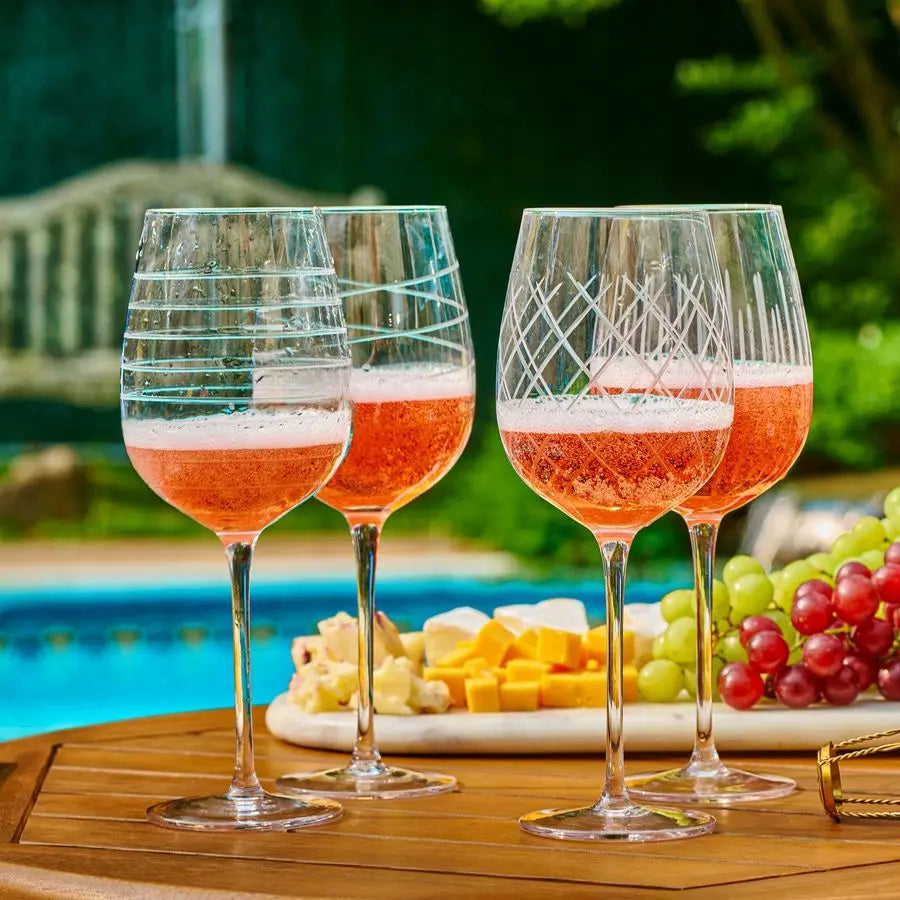 XMSJ Glassware Four Piece Clear Etched Wine Glass Set