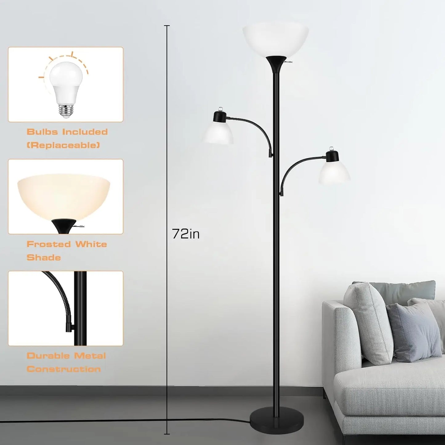 Industrial Style Torchiere Floor Lamp With LED Bulbs