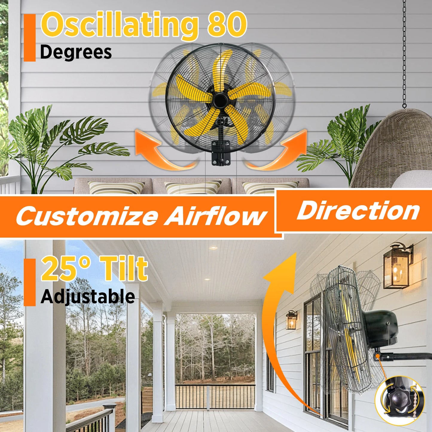 Industrial Wall Mount Fan 4900 CFM With 3-Speed Oscillation