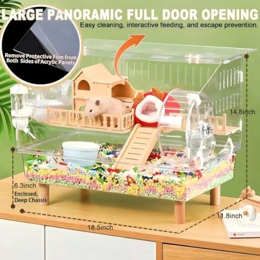 NONECN 8 In 1 Acrylic Hamster Cage With Transparent Viewing