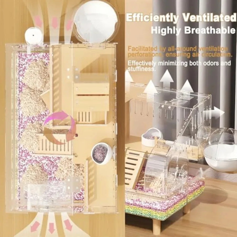 NONECN 8 In 1 Acrylic Hamster Cage With Transparent Viewing