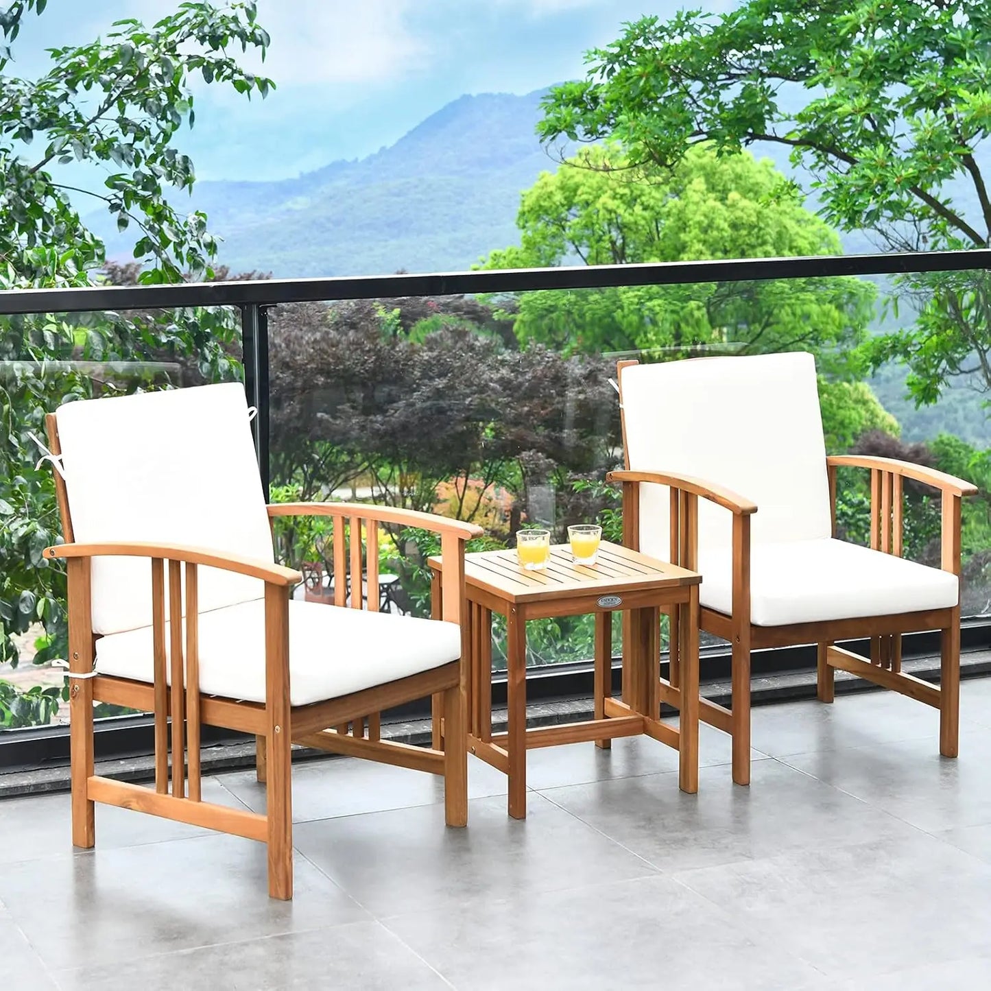 XIAOLANG Outdoor Furniture Set With Acacia Cushioned Chairs And Table
