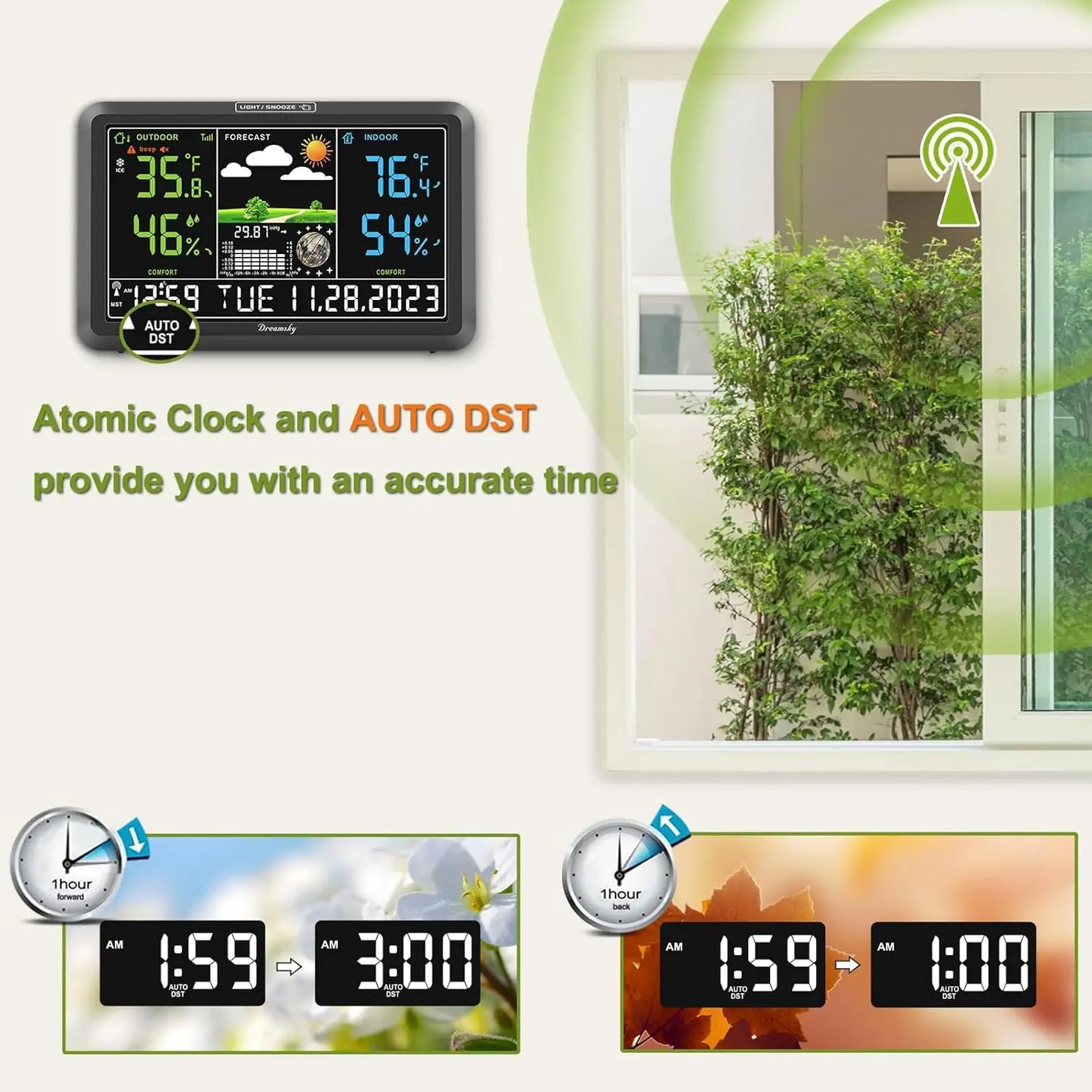 Wireless Indoor Outdoor Weather Station With Digital Clock And Temperature